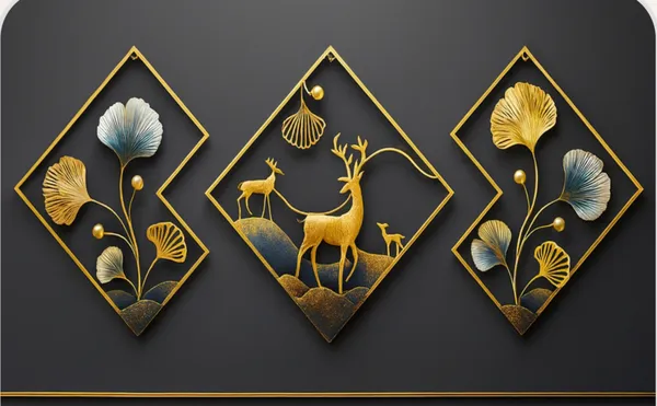 Golden_Metal_Decorative_Wall_Art_Set_Of_3_Diamond_Frames