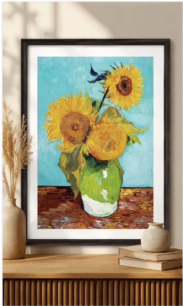 Classic_Sunflowers_in_a_Vase_Print_laminated_frame