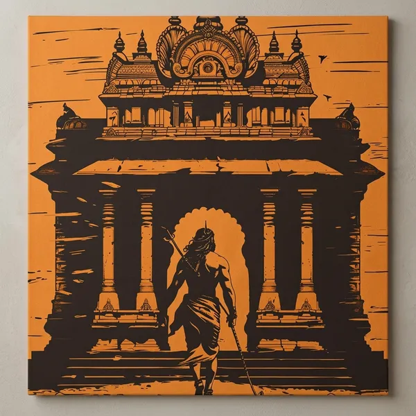 Orange_Silhouette_Temple_Warrior_Illustration_Art_Print