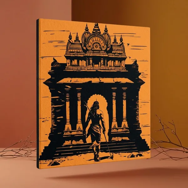 Orange_Silhouette_Temple_Warrior_Illustration_Art_Print