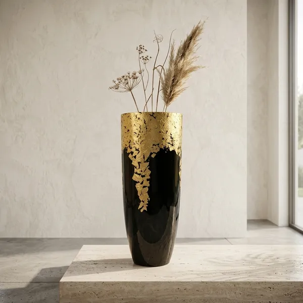 Black_Gold_Textured_Polyresin_Decorative_Vase