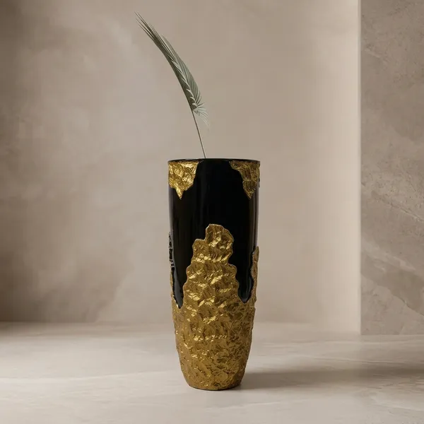 Black_Gold_Textured_Polyresin_Decorative_Vase