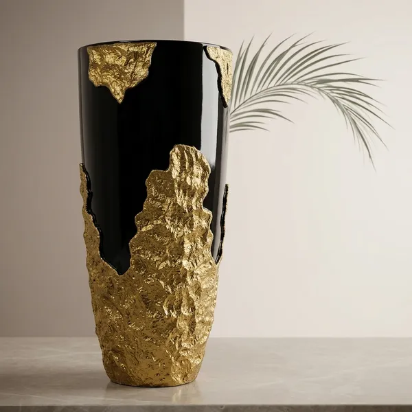 Black_Gold_Textured_Polyresin_Decorative_Vase