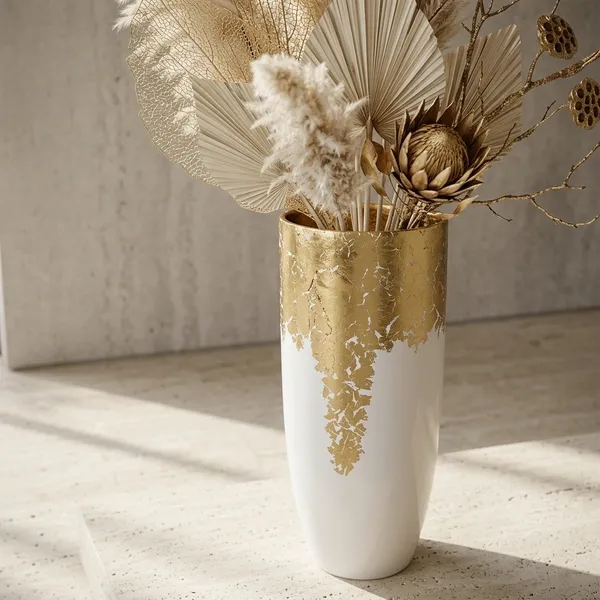 White_Ceramic_Vase_With_Golden_Leaf_Decor