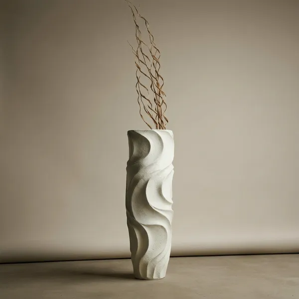 White_Polyresin_Twisted_Decorative_Vase_With_Branches