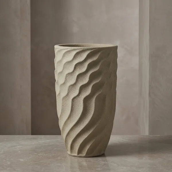 Beige_Polyresin_Wavy_Textured_Modern_Planter_Pot