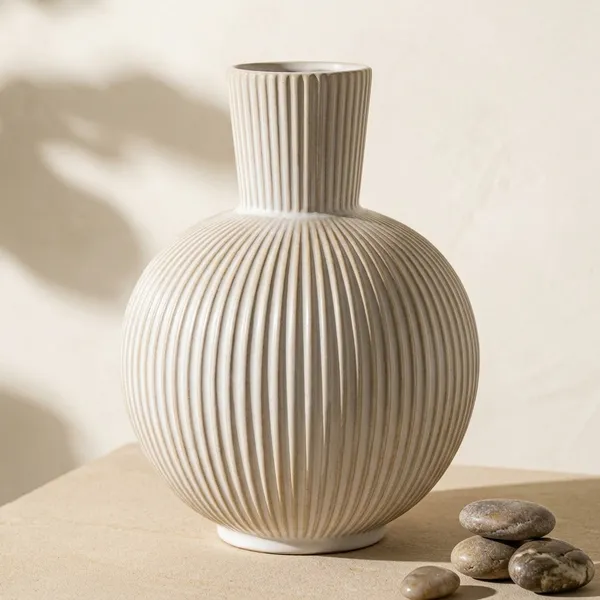 Beige_Ceramic_Ribbed_Spherical_Vase_With_Neck