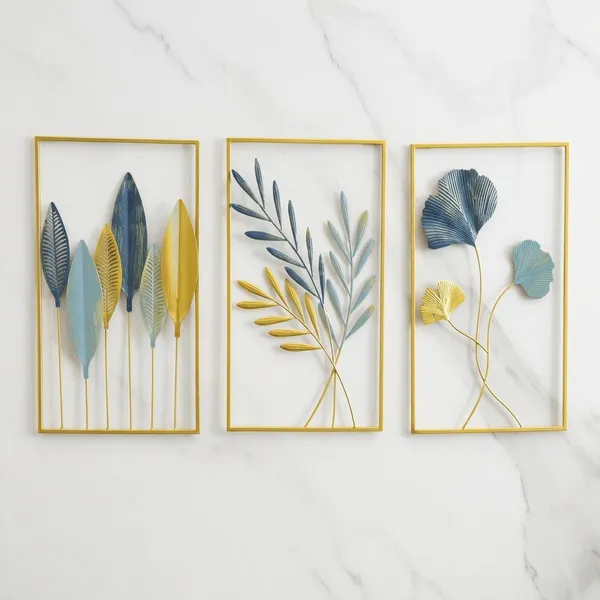 Metal_Botanical_Wall_Art_Set_Of_3_With_Gold_Frame
