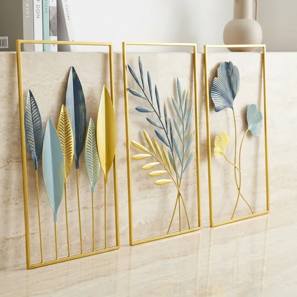 Metal_Botanical_Wall_Art_Set_Of_3_With_Gold_Frame