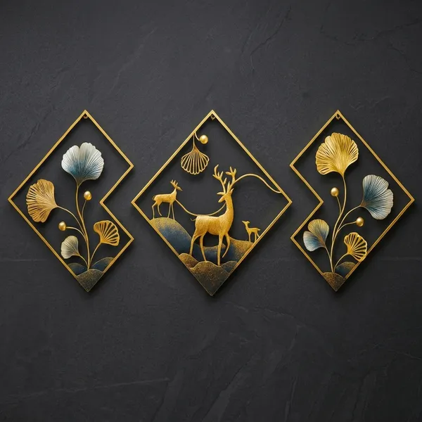 Golden_Metal_Decorative_Wall_Art_Set_Of_3_Diamond_Frames
