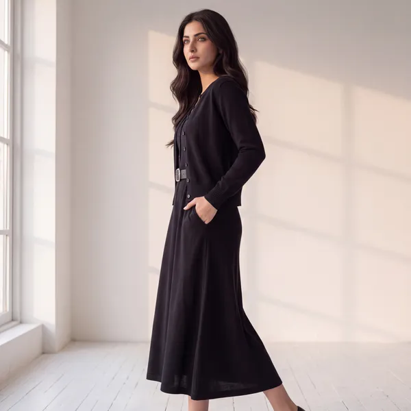 Black_Two-Piece_Knit_Dress_&_Cardigan_Set