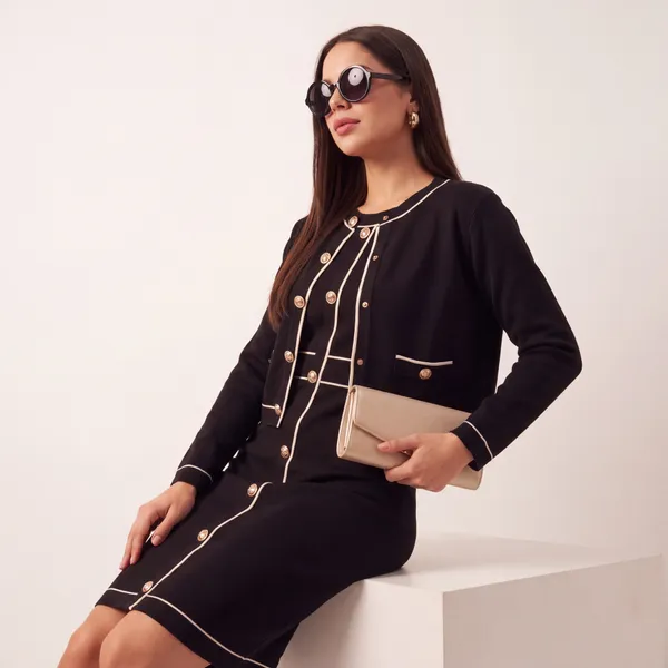 Black_Two-Piece_Knit_Dress_and_Cardigan_Set