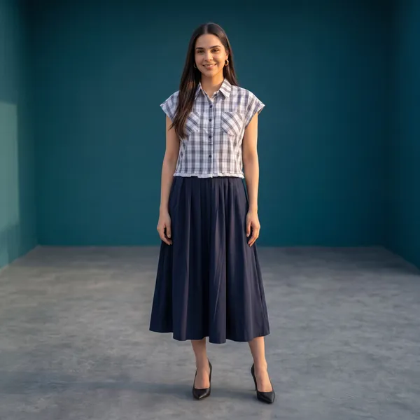Checked_Shirt-Style_Midi_Dress