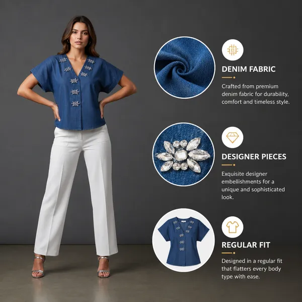 Denim_Embellished_Top__Designer_Diamond_Button_Detail__V-Neck_Casual_Denim_Shirt