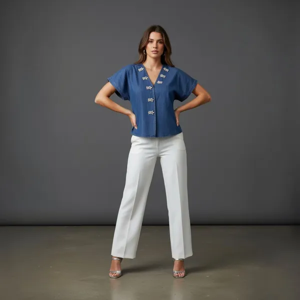 Denim_Embellished_Top__Designer_Diamond_Button_Detail__V-Neck_Casual_Denim_Shirt
