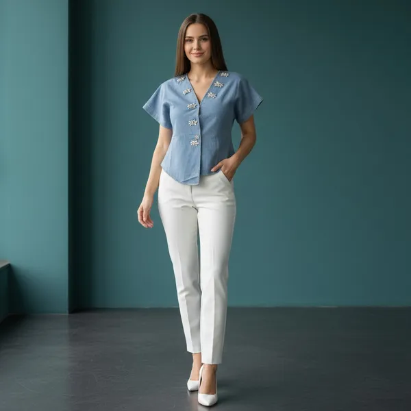 Denim_Embellished_Top__Designer_Diamond_Button_Detail__V-Neck_Casual_Denim_Shirt