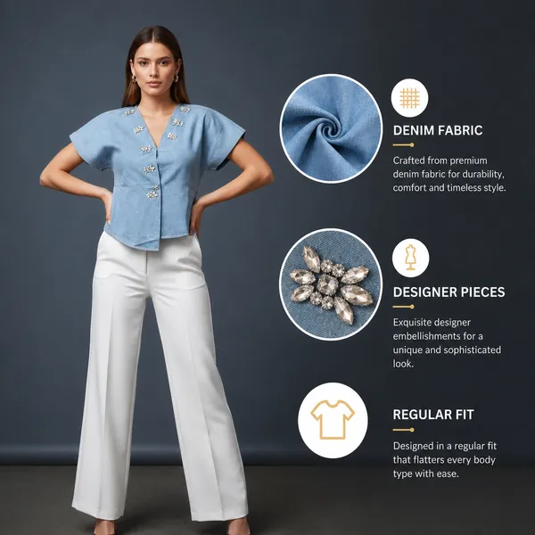 Denim_Embellished_Top__Designer_Diamond_Button_Detail__V-Neck_Casual_Denim_Shirt