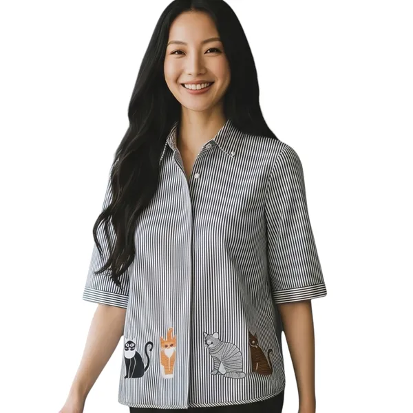 Womens_Striped_Cat_Embroided_Casual_Top