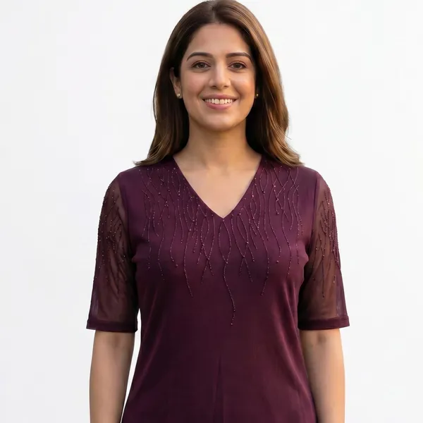 Womens_Wine_V_Neck_Top_With_Swarovski_Work