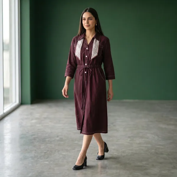 Maroon_Midi_Dress_with_Scarf