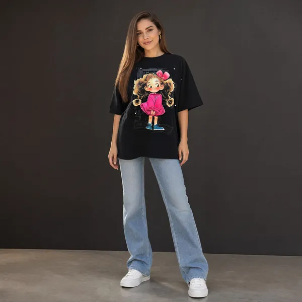 Oversized_Black_Graphic_Printed_T-Shirt_with_3D_Cartoon_Print_with_Diamond_Embellishments