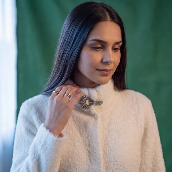 White_High-Neck_Faux-Fur_Coat_with_Embellished_Buckle