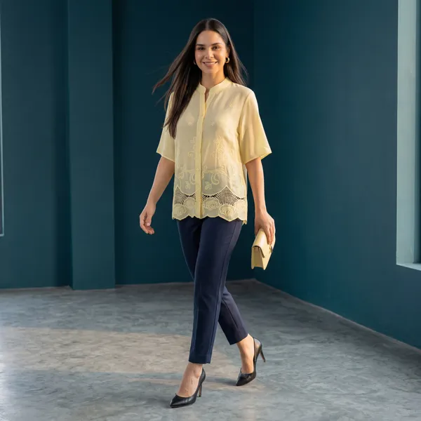 Womens_Yellow_Embroidered_Casual_Top