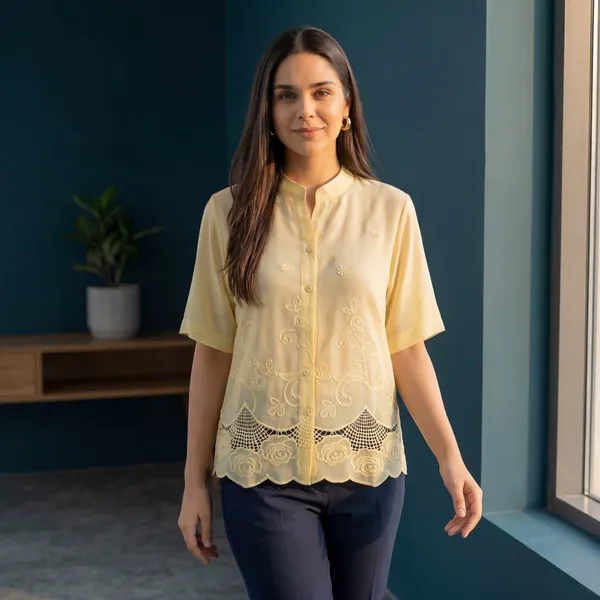 Womens_Yellow_Embroidered_Casual_Top