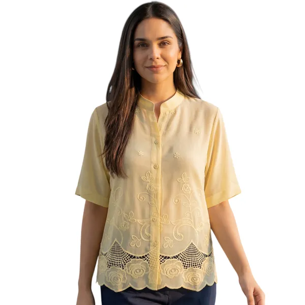 Womens_Yellow_Embroidered_Casual_Top