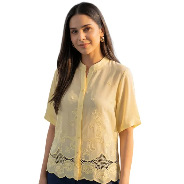 Womens_Yellow_Embroidered_Casual_Top
