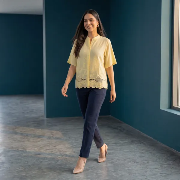 Womens_Yellow_Embroidered_Casual_Top