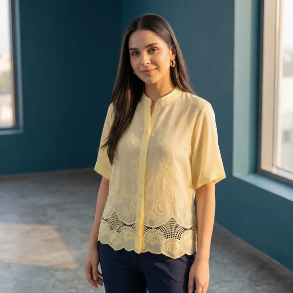 Womens_Yellow_Embroidered_Casual_Top