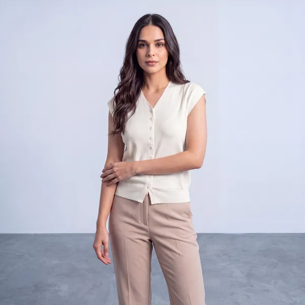 Ivory_V-Neck_Button-Front_Knit_Vest_Top
