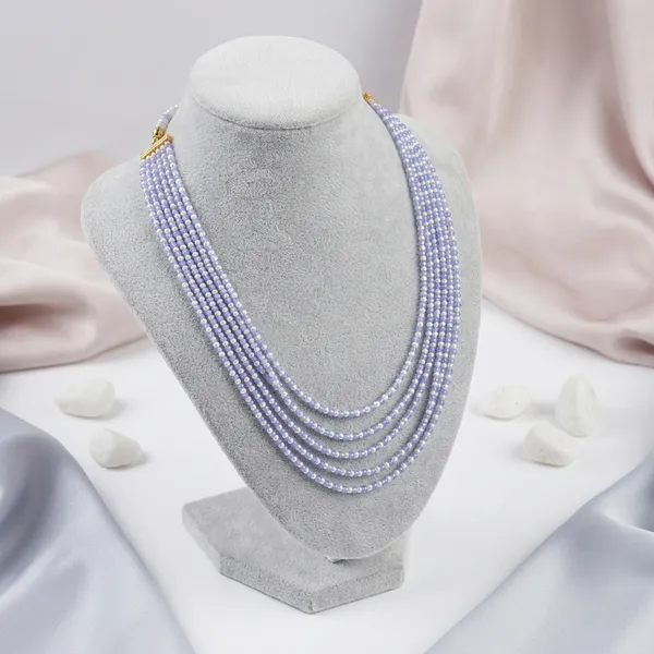 Lavender_And_White_Glass_Bead_Multi-Strand_Necklace_For_Women