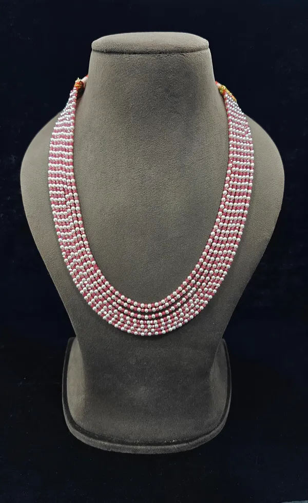 Pink_White_Glass_Bead_Multi-Strand_Necklace_For_Women