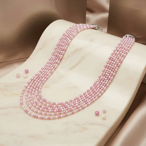 Pink_Pearl_Bead_Multi-Strand_Necklace_For_Women