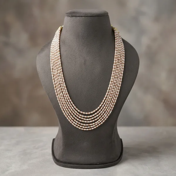 Beige_Pearl_Bead_Multi-Strand_Statement_Necklace_For_Women