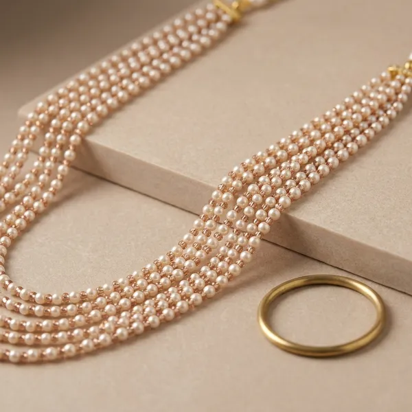 Beige_Pearl_Bead_Multi-Strand_Statement_Necklace_For_Women