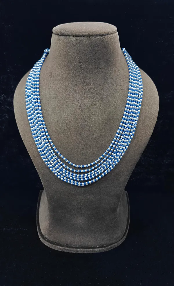 Blue_White_Glass_Bead_Multi-Strand_Necklace_For_Women