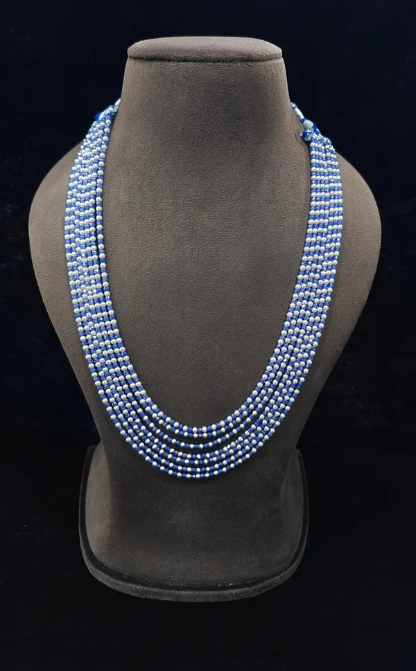 Blue_White_Glass_Bead_Multi-Strand_Necklace_For_Women