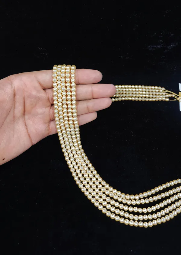 Gold_White_Pearl_Bead_Multi-Strand_Necklace_For_Women