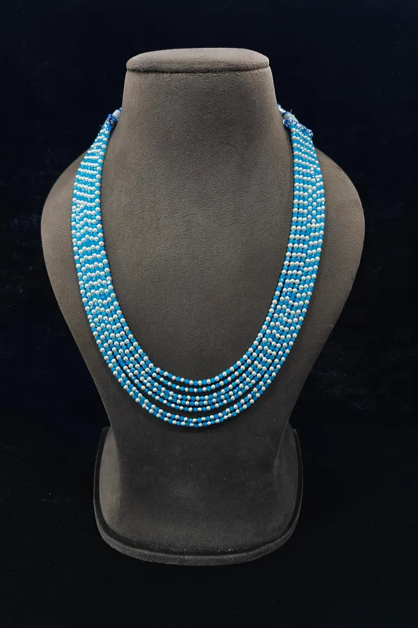 Sky_Blue_And_White_Glass_Bead_Multi-Strand_Statement_Necklace_For_Women