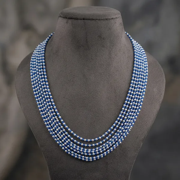 Blue_White_Glass_Bead_Multi-Strand_Necklace_For_Women