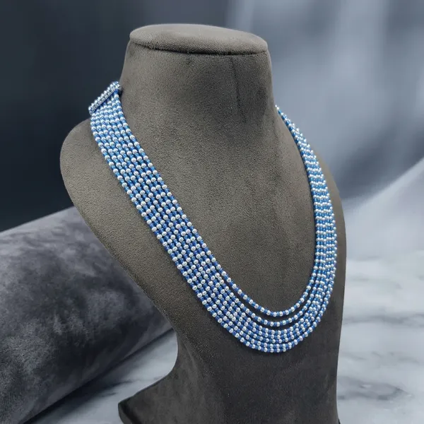 Blue_White_Glass_Bead_Multi-Strand_Necklace_For_Women
