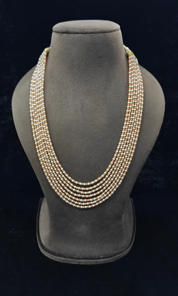 Beige_Pearl_Bead_Multi-Strand_Statement_Necklace_For_Women