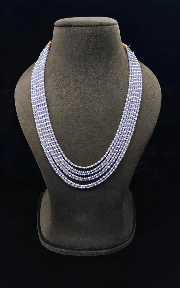 Purple_White_Glass_Bead_Multi-Strand_Necklace_For_Women