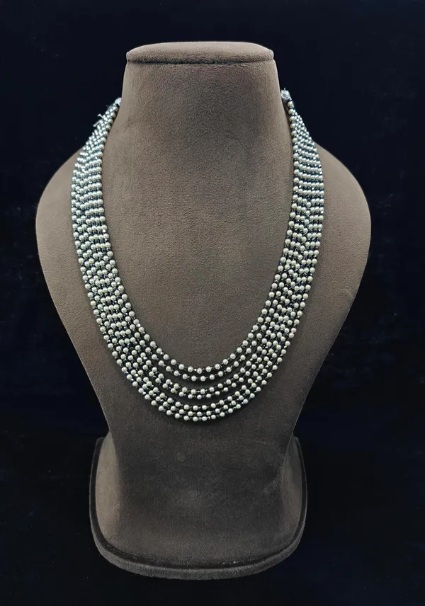 Silver_Glass_Bead_Multi-Strand_Statement_Necklace_For_Women