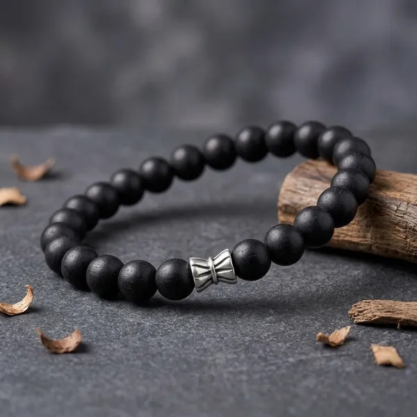 Black_Silver_Karungali_Wood_Beaded_Stretch_Bracelet_For_Men