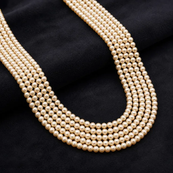 Gold_White_Pearl_Bead_Multi-Strand_Necklace_For_Women