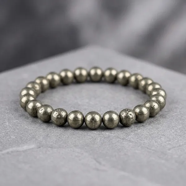 Gold_Pyrite_Stone_Beaded_Stretch_Bracelet_For_Men_And_Women